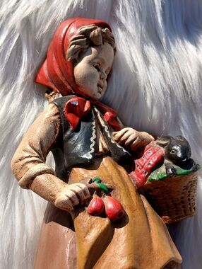 Girl Basket Bunny Rabbit Chalkware Plaster Statue Figure Decor mcm Cottagecore